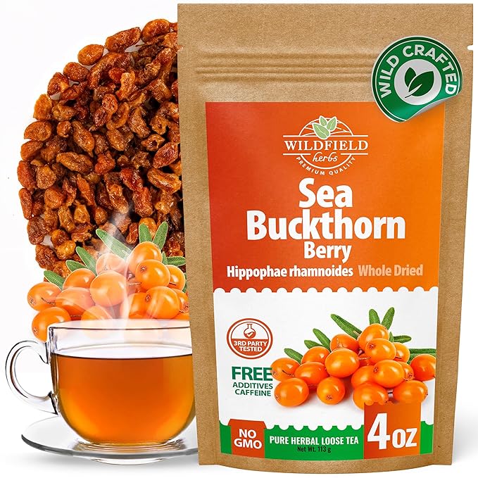 4 oz. Sea Buckthorn Berry Herbal Tea (Hippophae rhamnoides) – 113g Dried Sea Buckthorn Berries Té de Espino Amarillo