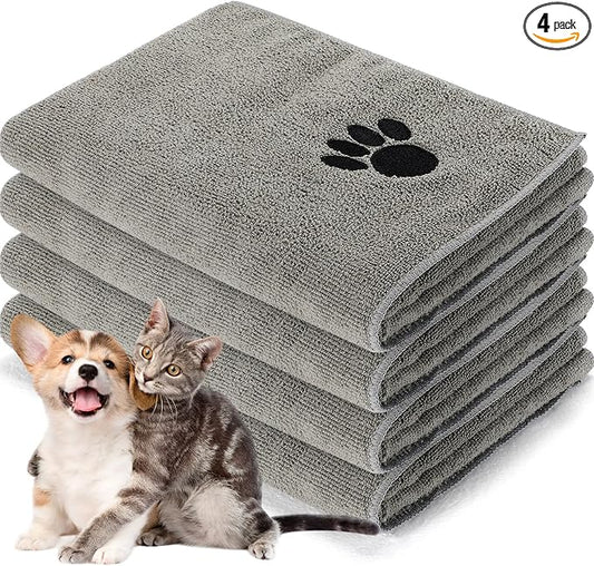 Chumia 4 Pack Dog Towels for Drying Pet Grooming Absorbent Dogs Soft Microfiber Quick Drying Winter Large Medium Small Puppy Bath Towels for Kitten Cats Pets(16 x 31 Inch,Gray)