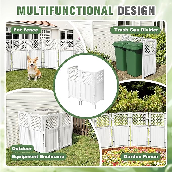 Greesum Outdoor Air Conditioner Fence, Privacy Screen 4 Panels for Trash Can Enclosure&Pool Equipment, White