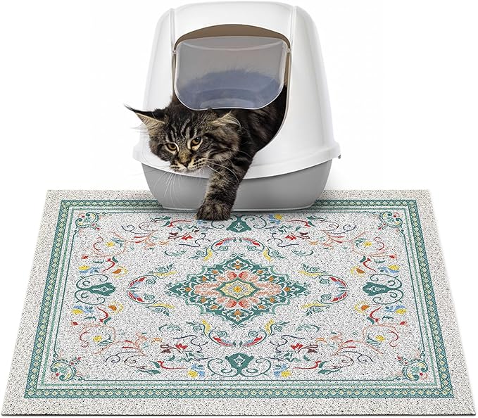 Glittme Cat Litter Mat with Non-Slip Bottom Litter Box Mat 24"X15" Litter Trapping Mat Easy to Clean Washable Cat Food Mat for Kitty,S