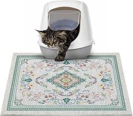 Glittme Cat Litter Mat with Non-Slip Bottom Litter Box Mat 24"X15" Litter Trapping Mat Easy to Clean Washable Cat Food Mat for Kitty,S