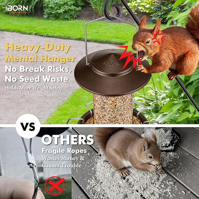 iBorn Bird Feeder Metal Squirrel Chew Proof Bird Feeders for Outdoors Hanging Outside for Cardinal, Holds 1.5LB Seed with 3 Perchs, Brushed Coffee (Seed is not Included)