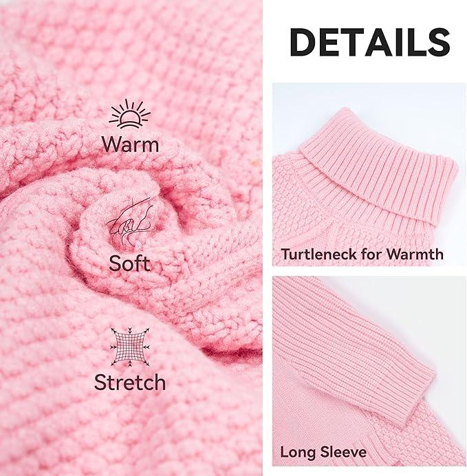 cyeollo Small Dog Sweater with Long Sleeves, Warm Turtleneck Knitwear Dog Clothes Girl Puppy Sweaters for Small Dogs Cats Apparel, Pink, S