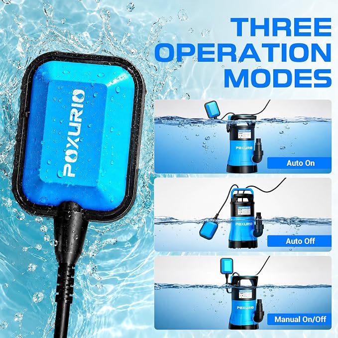 1HP Submersible Sump Pump, 5300GPH High Flow Dirty Clean Submersible Water Pump with Automatic Float Switch, 26FT Long Cord for Swimming Pool, Flooded Basement, Rooftop, Garden Water Removal