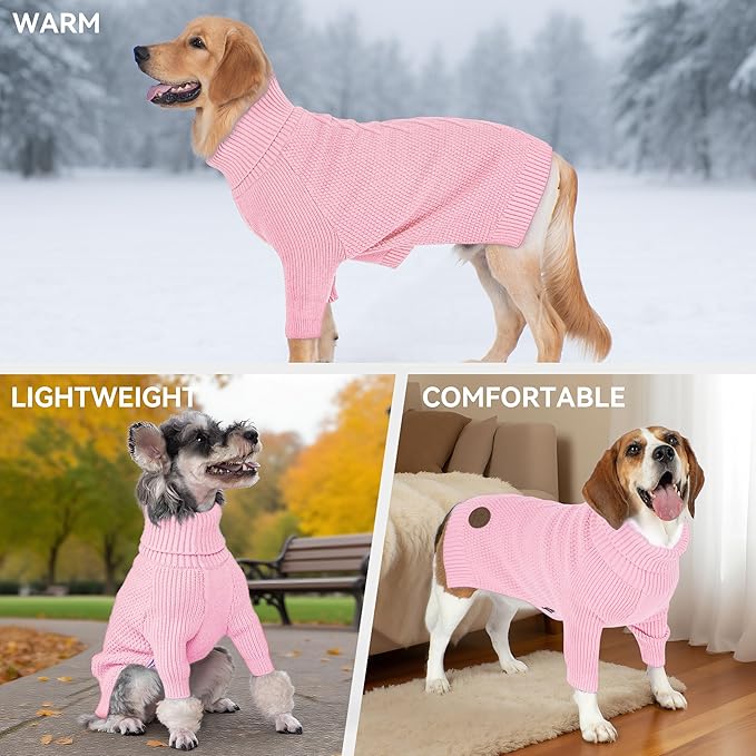 cyeollo Small Dog Sweater with Long Sleeves, Warm Turtleneck Knitwear Dog Clothes Girl Puppy Sweaters for Small Dogs Cats Apparel, Pink, S