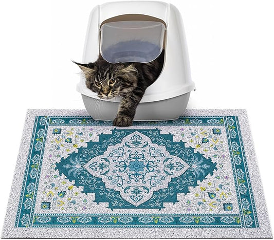 Glittme Cat Litter Mat with Non-Slip Bottom Litter Box Mat 24"X15" Litter Trapping Mat Easy to Clean Washable Cat Food Mat for Kitty,S