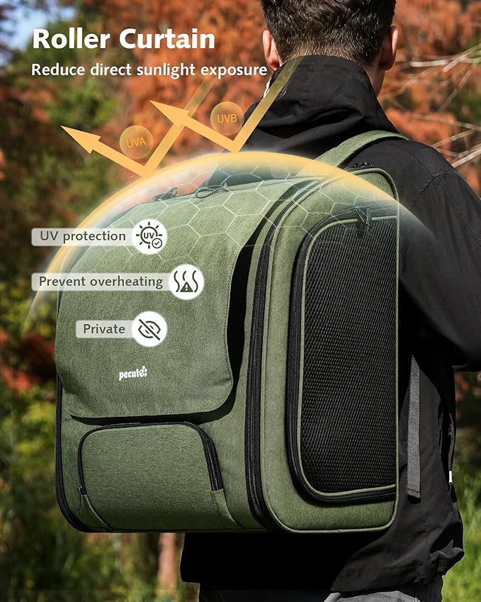 Pecute Cat Backpack Carrier XL, Large Space Cat Bubble Backpack, Breathable Cat Carrier, Shaded Dog Backpack Carrier, Ergonomic 3D Design for Travel, Hiking, Suitable for Shopping, and Vet, Green