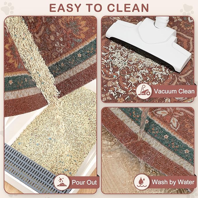 Unicorn Catcher Cat Litter Mat 33" x 22" Non-Slip Litter Box Mat Washable Litter Catcher Mat for Litter Box Indoor Food Mat Supplies Essentials,Red