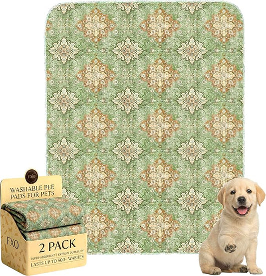 Washable Pee Pads for Dogs,Great Urine Absorbent Reusable Puppy Training Pads,Waterproof,Leak-Proof & Non-Slip Potty Pads for Whelping,Crate,Playpen,Bed.(Green Floral Flat,31"x36")