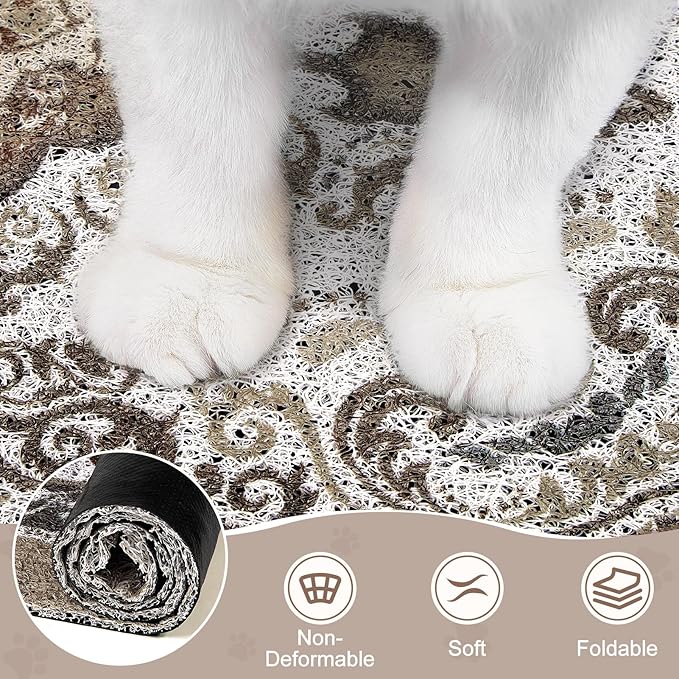 Unicorn Catcher Cat Litter Mat 24" x 15" Non-Slip Litter Box Mat Washable Litter Catcher Mat for Litter Box Indoor Food Mat Supplies Essentials, Brown