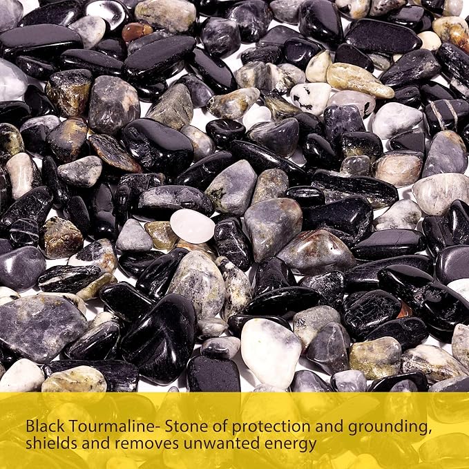 Black Tourmaline Crystal Chips Tumbled Stone 2lb 1200+Pcs Polished Crystal Aquarium Gravel Rocks for Fish Tank, Gardening,Flower Pots,Vase Fillers,Indoor Water Fountains,Landscaping
