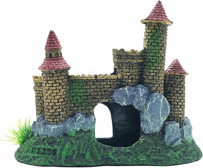 M2cbridge Aquarium Decor Castle Shipwreck Ornament Underwater Landscape(Yellow Castle)
