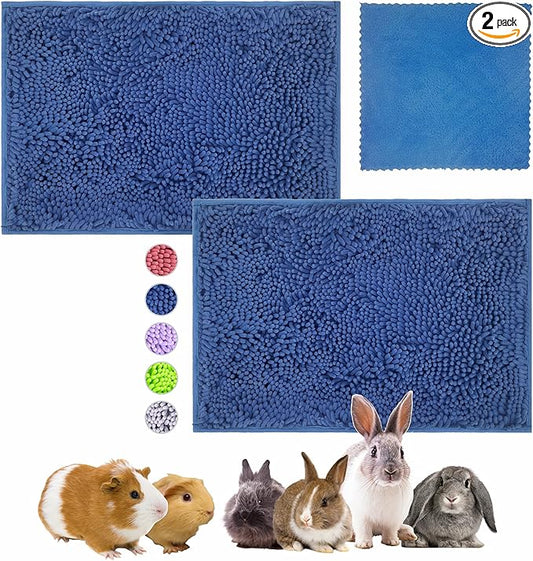 Guinea Pig Cage Liner Bedding 2 PCS, Washable Guinea Pig Bed Mat, Extra Absorbent Rabbit Pee Pad Reusable, Non-Slip Fleece Blanket for Bunny and Small Animal Cage Accessories (Blue, 24"x16")