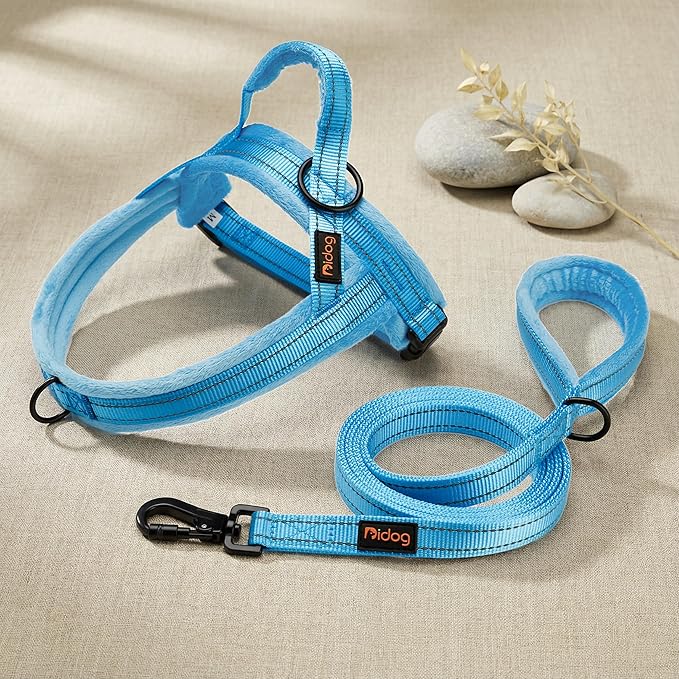 Didog Soft Flannel Padded Dog Vest Harness, No Pull/Quick Fit Reflective Dog Strap Harness, Easy for Training Walking (M:Chest 22-26", Blue)