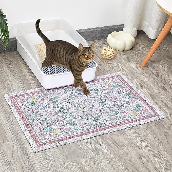 Glittme Cat Litter Mat with Non-Slip Bottom Litter Box Mat 24"X15" Litter Trapping Mat Easy to Clean Washable Cat Food Mat for Kitty,S