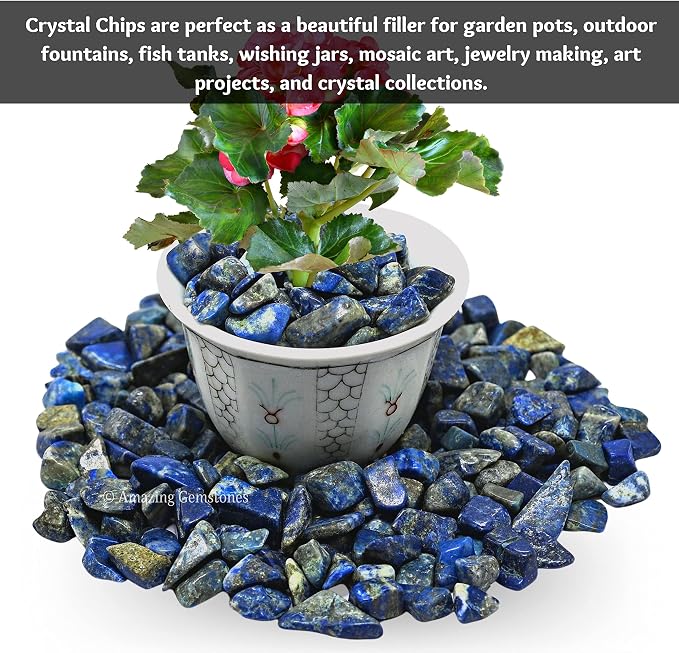 Amazing Gemstone Lapis Lazuli Crystal Chips and Tiny Crystals - Aquarium Gravel Rocks, Bulk Fish Tank Gravel, Small Tumbled Stone Chips for Decoration (Natural AAA Grade Gemstones)