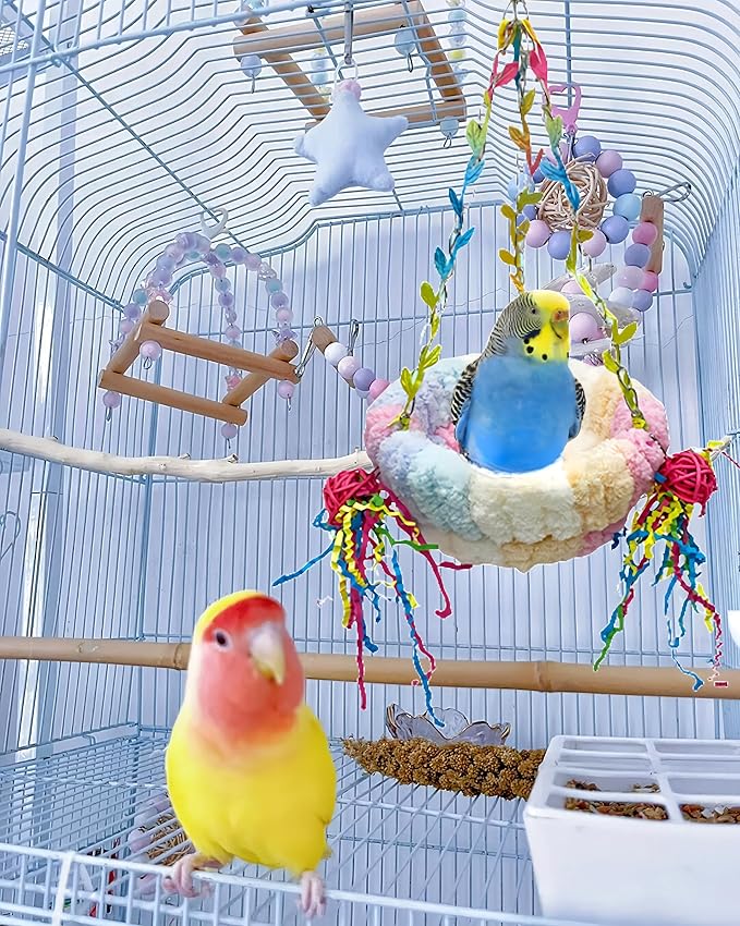 Bird Nest for Cage Bird Breeding Bed Cockatiel Snuggle Nest Parakeet Swing Bed Bird Hanging Hammock Parrot Sleeping Hut for Conure, Budgie, Lovebird, Finch, Small Pets-Pink, Large Size