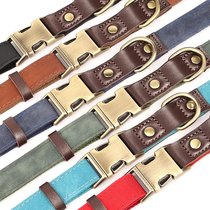 Didog Soft PU Leather Dog Collar for Large Dogs,Classic Adjustable Wide Dog Collars with Quick Release Metal Buckle,Easy Clean and Comfortable with Nylon Lining,Light Blue,XL Neck 20-27", Width 1¼"