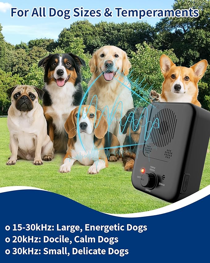 Ultrasonic Bark Control Device – 3 Adjustable Modes for Small, Medium & Large Dogs, 32ft Range, Suitable for Indoor & Outdoor Use (Black)