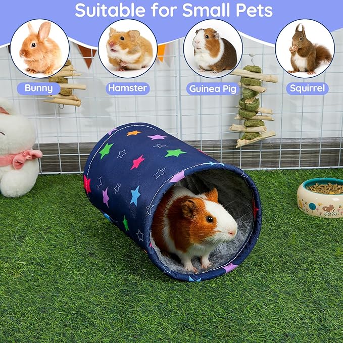 Glittme Guinea Pig Tunnel Washable Guinea Pigs Hideout Portable Rabbit Tunnels Soft Ferret Tunnel for Playing Resting Guinea Pig Accessories for Hedgehogs, Hamster,Colorful Stars