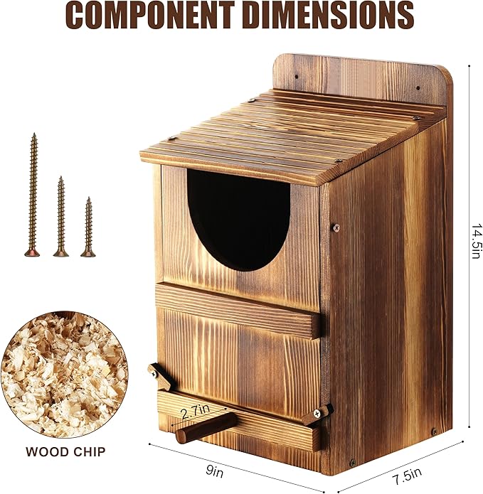 Owl House, Barn Owl Nesting Box with Bird Stand and Wood Shavings, Large Wooden Screech Nesting Box for Outside, Nest Box for Wild Birds, Barn, Screech, Eagle, 1 Set