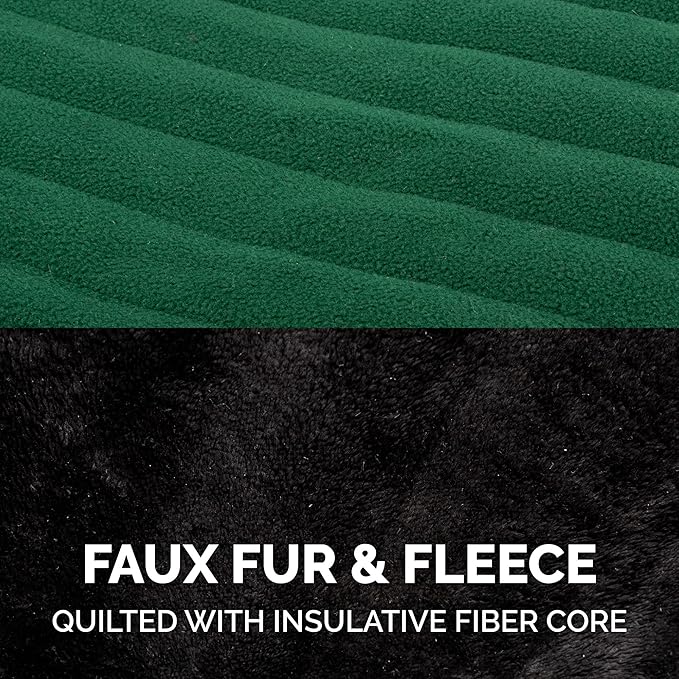 Furhaven Reversible Large Dog Coat, Washable & Insulating w/ Leash Access - Faux Fur & Quilted Fleece Flex-Fit Jacket - Black/Green, Large