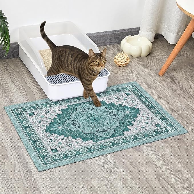 Glittme Cat Litter Mat with Non-Slip Bottom Litter Box Mat 24"X15" Litter Trapping Mat Easy to Clean Washable Cat Food Mat for Kitty,S