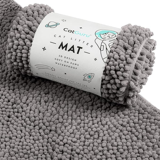 CatGuru Cat Litter Mat, Medium, Extra Large, XXL, Waterproof Litter Box Mat, Non Slip Kitty Litter Mat, Machine Washable Litter Trapping Mat, Soft Litter Tray, Cat Stuff (XXL, Dark/Heavy-Duty)