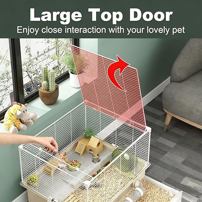 Oneluck 2 Tiers Large Hamster Cages with Accessories,Drawer-Style for Easy Cleaning,Small Animal Habitats for Syrian Hamster,Gerbil, Mice(White)