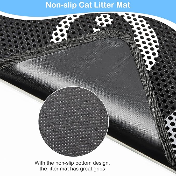 Bienbee Cat Litter Mat, 30"x24" Litter Mat Double Layer Litter Trapping Mat, Reduces Tracking and Keeps Floors Clean, Black Cat L