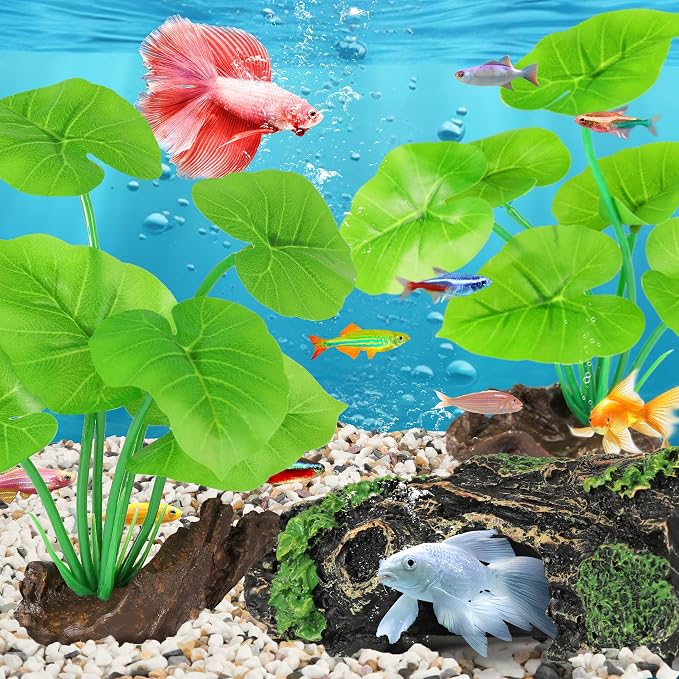 MyLifeUNIT Fish Tank Decor, Silk Aquarium Plants and Hollow Tree Trunk Decor for Betta, Goldfish, Turtle, Reptile Decoration
