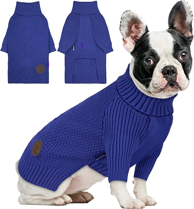 cyeollo Dog Sweater Pullover Turtleneck for Dogs, Classic Knitwear Fall Winter Cold Weather Doggie Clothes Warm Pet Apparel Small Medium Large Dog Sweaters, Royal Blue XL
