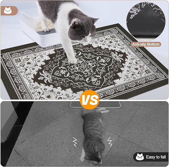Glittme Cat Litter Mat with Non-Slip Bottom Litter Box Mat 24"X15" Litter Trapping Mat Easy to Clean Washable Cat Food Mat for Kitty,S