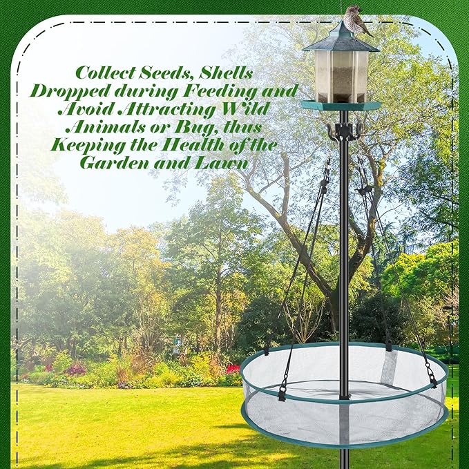 LemonRoad 2 Sets Bird Seed Catcher for Outdoors Feeder 20'' Wild Bird Feeding Tray Hanging Platform Feeding Hoop with Holes Fits 1'' Pole Seed Catcher for Finch Garden Backyard