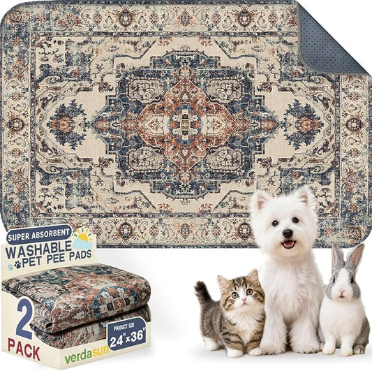 Washable Pee Pads for Dogs, Reusable Puppy Potty Training Pads, Ultra-Absorbent Thick Waterproof Leak-Proof Non-Slip Pads & Mat for Crate, Playpen, Floor, Whelping & Housebreaking , 2 Pack 24"x36"