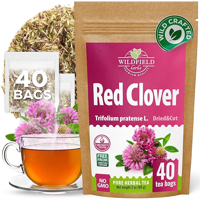 40 Bags Red Clover Herb Tea (Trifolium Pratense) – 40 Count 1.5g Herbal Bags Trébol Rojo