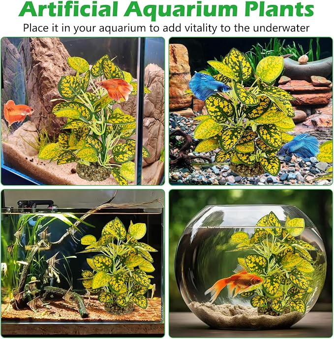 Hamiledyi Silk Aquarium Plants 8.7" Tall Artificial Green Plants for Fish Tank Aquarium Fake Aquatic Plant Lifelike Water Grass Ornament for Fish Tank(2PCS,Style C)