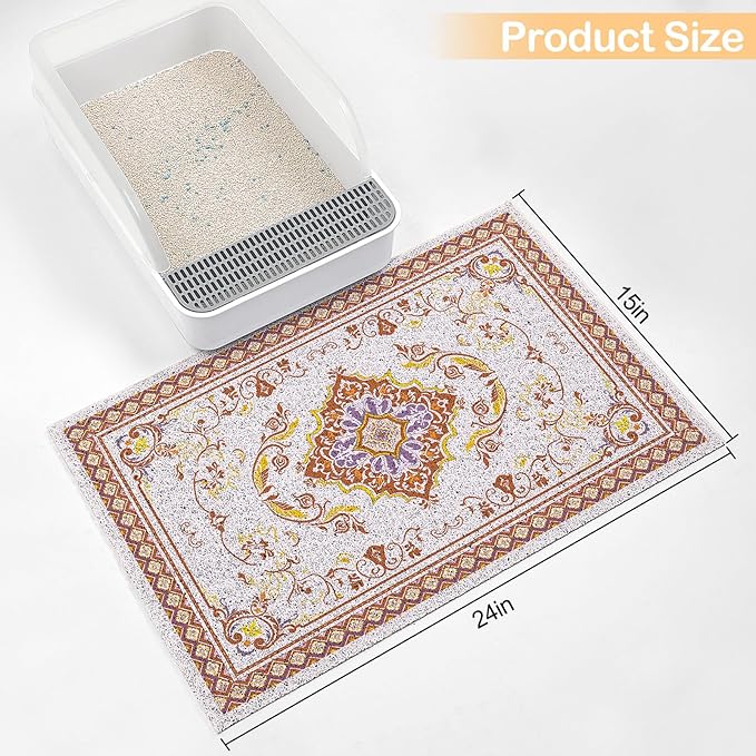 Glittme Cat Litter Mat with Non-Slip Bottom Litter Box Mat 24"X15" Litter Trapping Mat Easy to Clean Washable Cat Food Mat for Kitty,S
