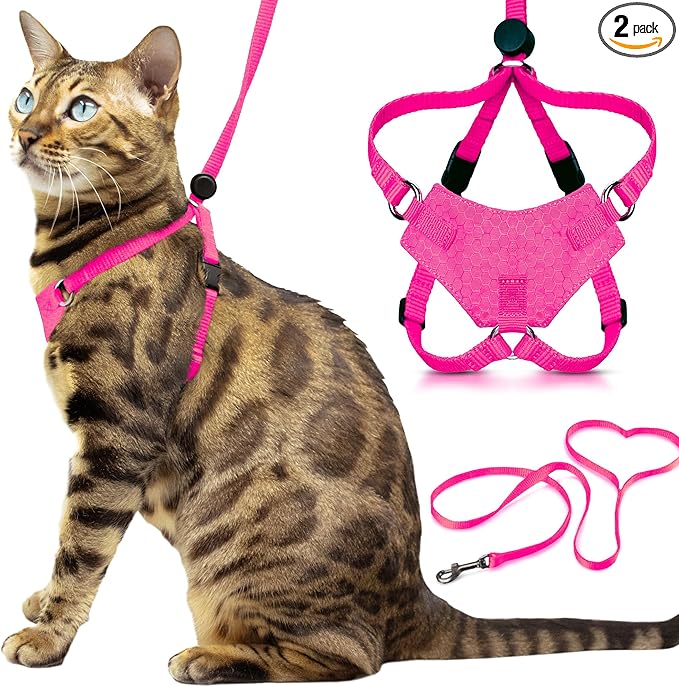 Houdini™ Escape Proof Kitten Harness and Leash Set by OutdoorBengal – Extra Small – Comfy, Adjustable and Lightweight - Houdini Cat Harness Escape Proof for Small Cats + Cat Leash 6ft (Pink, XS)