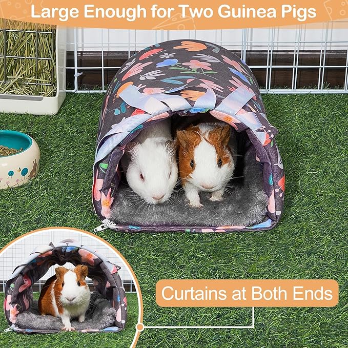 Guinea Pig Hideout Washable Guinea Pigs Tunnel with Curtains Hamster Hideout Cozy Guinea Piggy House Fit for Guinea Pig Cages Soft Guinea Pigs Accessories for Small Animals Hamster/Chinchilla/Bunny