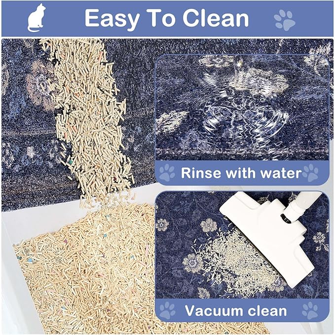 Glittme Cat Litter Mat with Non-Slip Bottom Litter Box Mat 33"X22" Litter Trapping Mat Easy to Clean Washable Cat Food Mat for Kitty,L