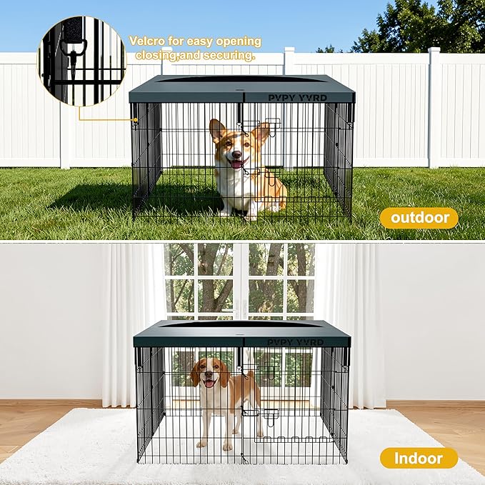 Dog Playpen with Top Cover,Foldable Metal Puppy Play Pen,24x30in 8 Panels Dog Playpen with Door for Indoor Outdoor,Heavy-Duty Pet Exercise Fence for Small Medium Animals
