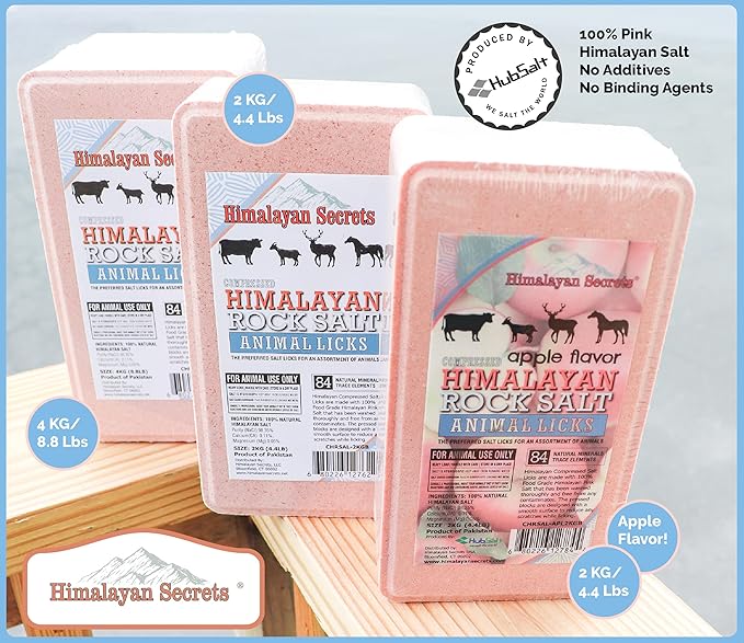 Salt Block for Deer & Horses – Compressed Mineral Salt Lick for Livestock, Cattle & Goats – Himalayan Secrets Pink Rock Salt Block (4.4LB/2KG, Block)