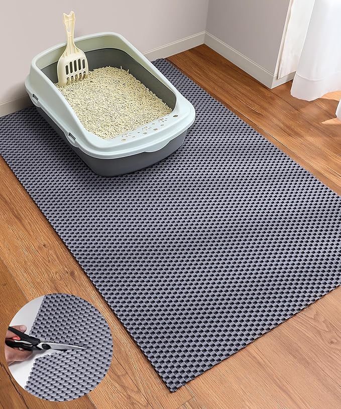 Cooyes Cat Litter Mat - Cut to Fit Any Place, 35"x23" Large Litter Trapping Mat for Litter Box, Easy to Clean, Waterproof & Non-Slip Kitty Pad, Scatter Control to Protect the Floor (Grey)
