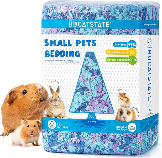 BUCATSTATE Hamster Bedding 70L, Truly 99% Dust-Free Small Animal Paper Bedding Odor Control, Cozy Hamster Litter for Rabbit Rat Syrian Dwarf Hamsters Gerbils (Twilight Blue)