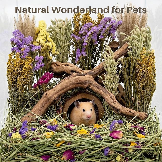 Sukh 42Pcs Herb Bedding Habitat Decor - Natural Flower Hamster Mate Herbs Sprays Cage Safe Pet Accessories Decorations Hideout for Hamsters Mouse Guinea Pig Dwarf Gerbils Syrian Mice