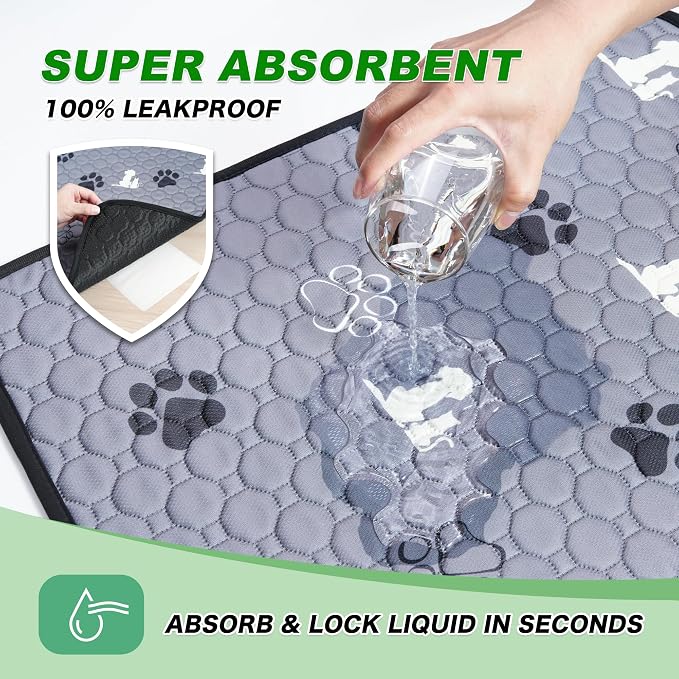 WanpeeGoo Washable Pee Pads, Puppy Pee Pad for Dogs, 2 Pack Absorbent Reusable Training Dog Pads Pet Puppy Pads, Non-Slip Potty Pads for Whelping, Playpen, Crate, Bed, Grey 24"x48"