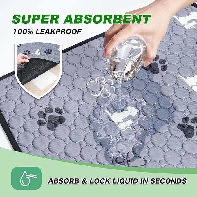 WanpeeGoo Washable Pee Pads for Dogs, 4 Pack Absorbent Reusable Training Dog Pads Pet Puppy Pads, Non-Slip Potty Pads for Whelping, Playpen, Crate, Bed, Grey 18"x24"