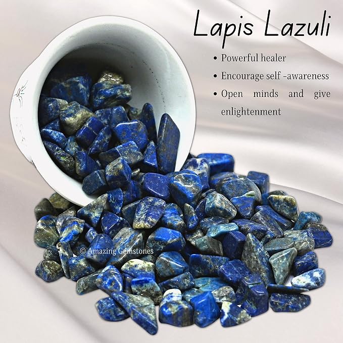 Amazing Gemstone Lapis Lazuli Crystal Chips Aquarium Gravel Rocks - 1000+ Carat Lapis Lazuli Chips Bulk Fish Tank Gravel, Small Tumbled Stone Chips and Tiny Crystals for Decoration (Natural AAA Grade)