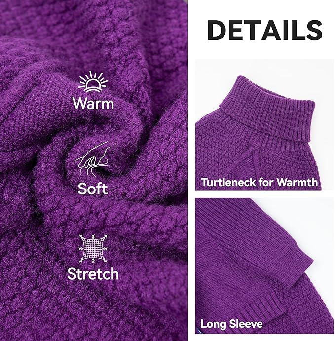 cyeollo Dog Sweater Pullover Turtleneck for Dogs, Classic Knitwear Fall Winter Cold Weather Dog Clothes Warm Pet Apparel Small Medium Large Dog Sweaters, Purple XL